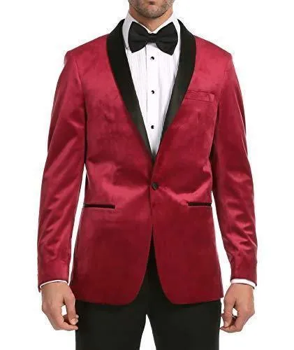 Enzo Collection-Maroon Velvet Slim Fit Shawl Lapel Tuxedo Men's Blazer