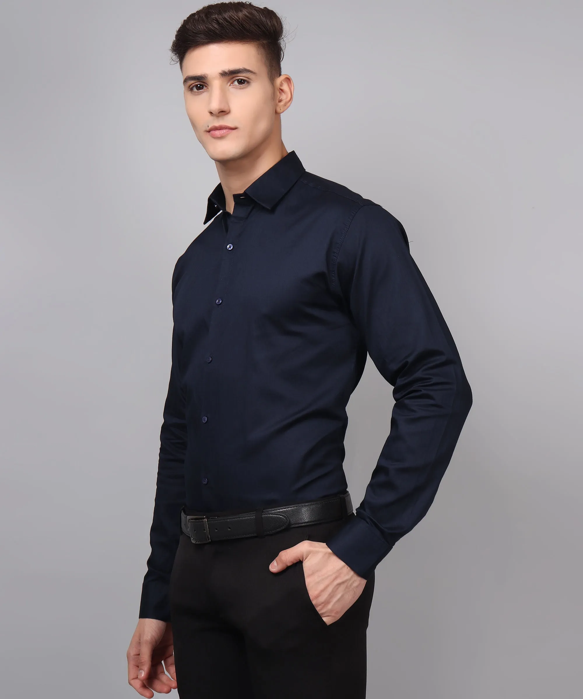 Exclusive TryBuy Premium Navy Blue Button-Up Shirt for Men