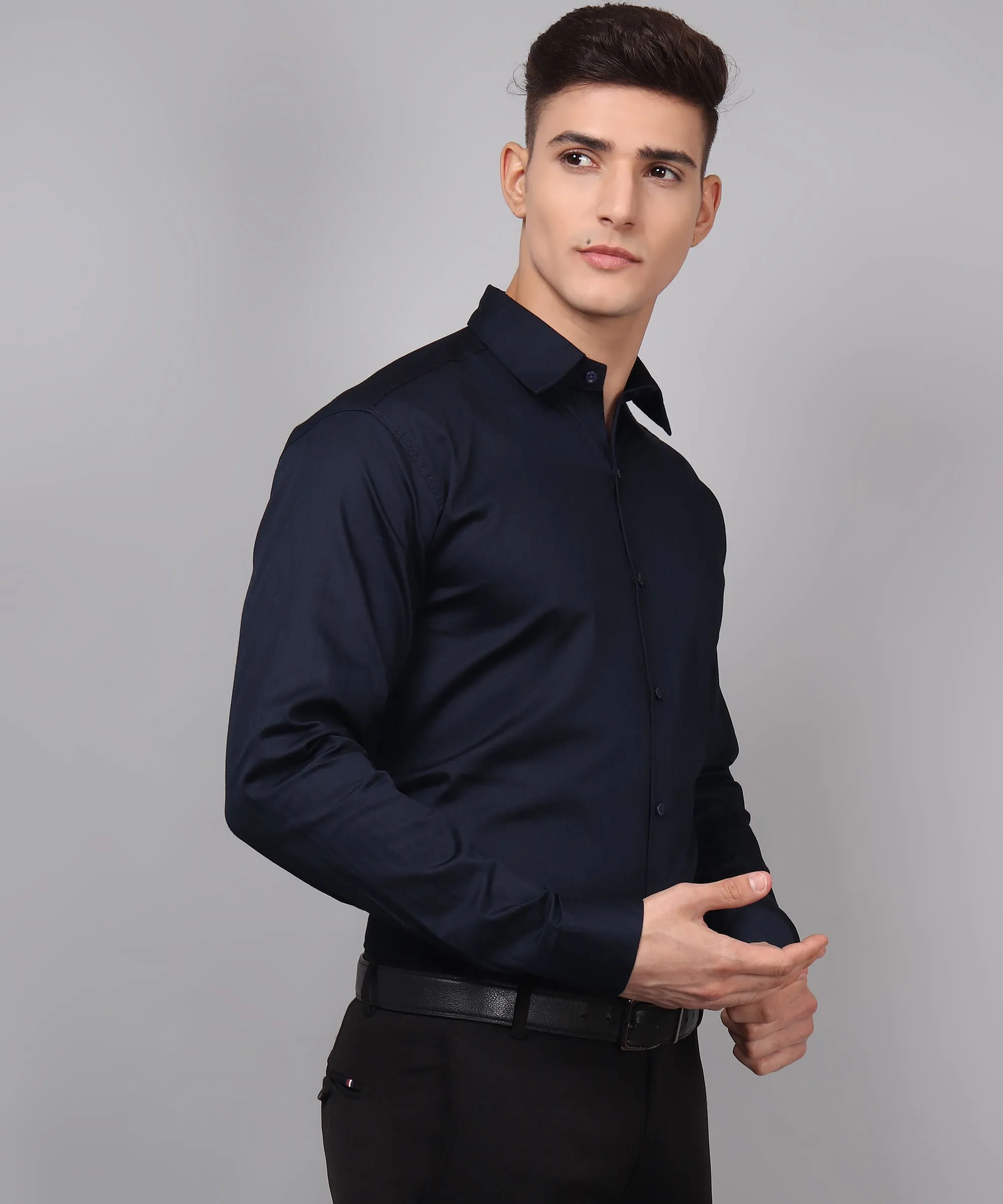 Exclusive TryBuy Premium Navy Blue Button-Up Shirt for Men