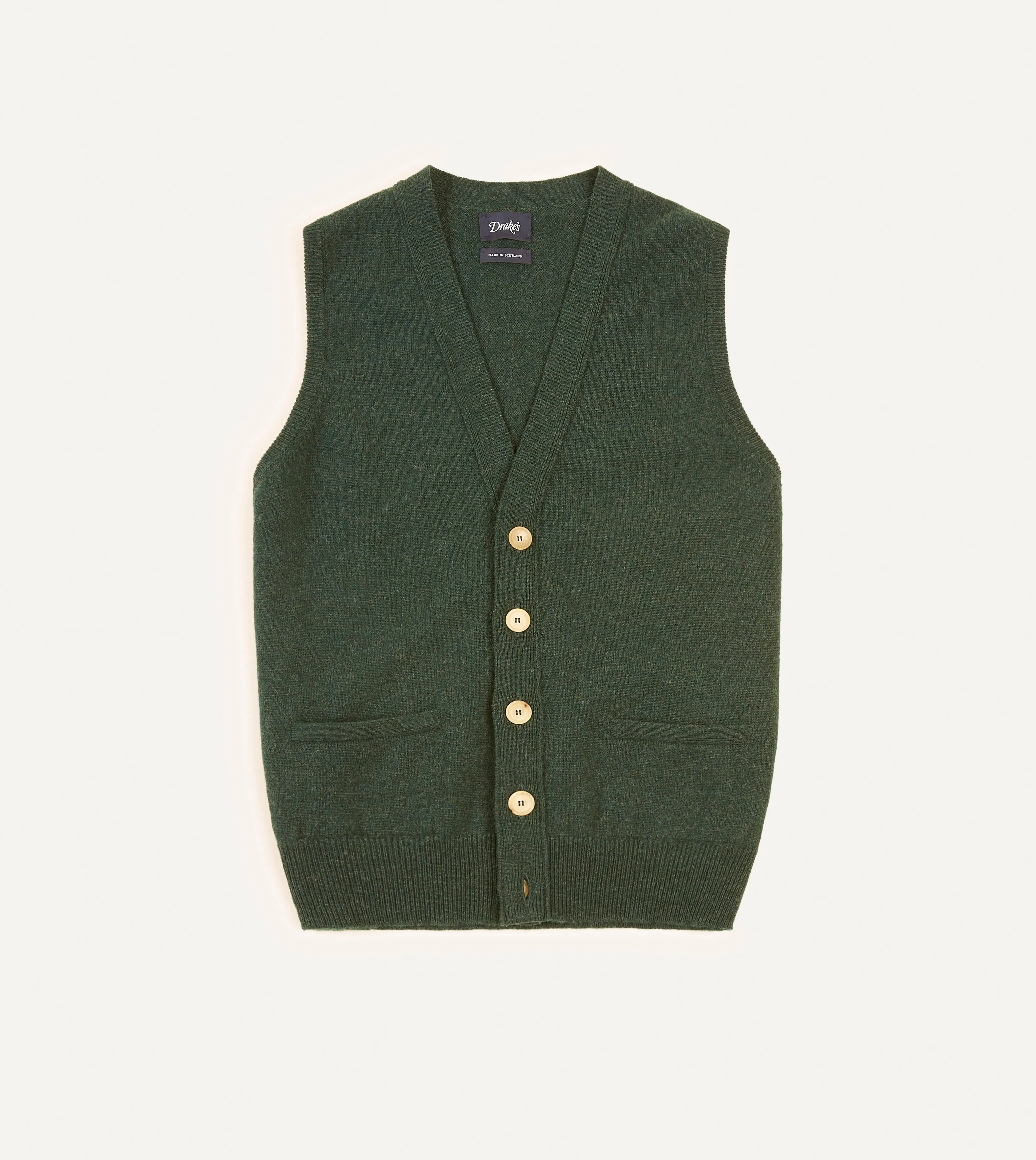 Green Lambswool Sleeveless Cardigan