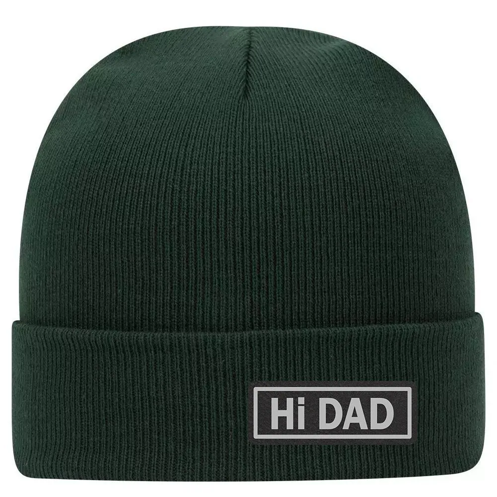 Hi Dad Leatherette Patch Superior Cotton Blend 12" Classic Knit Cuff Beanies for Men