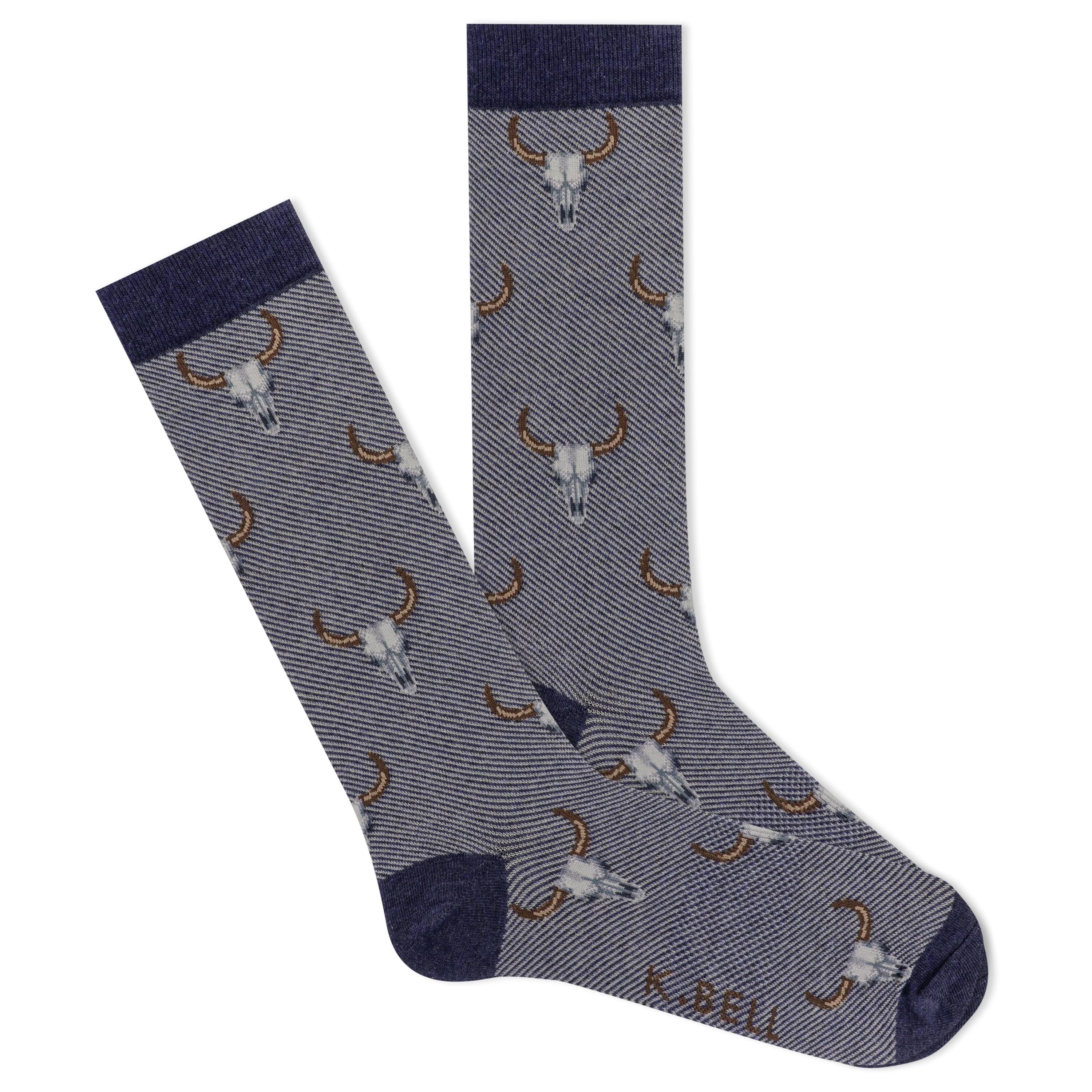 K.Bell Men's Cattle Skulls Denim Crew Sock