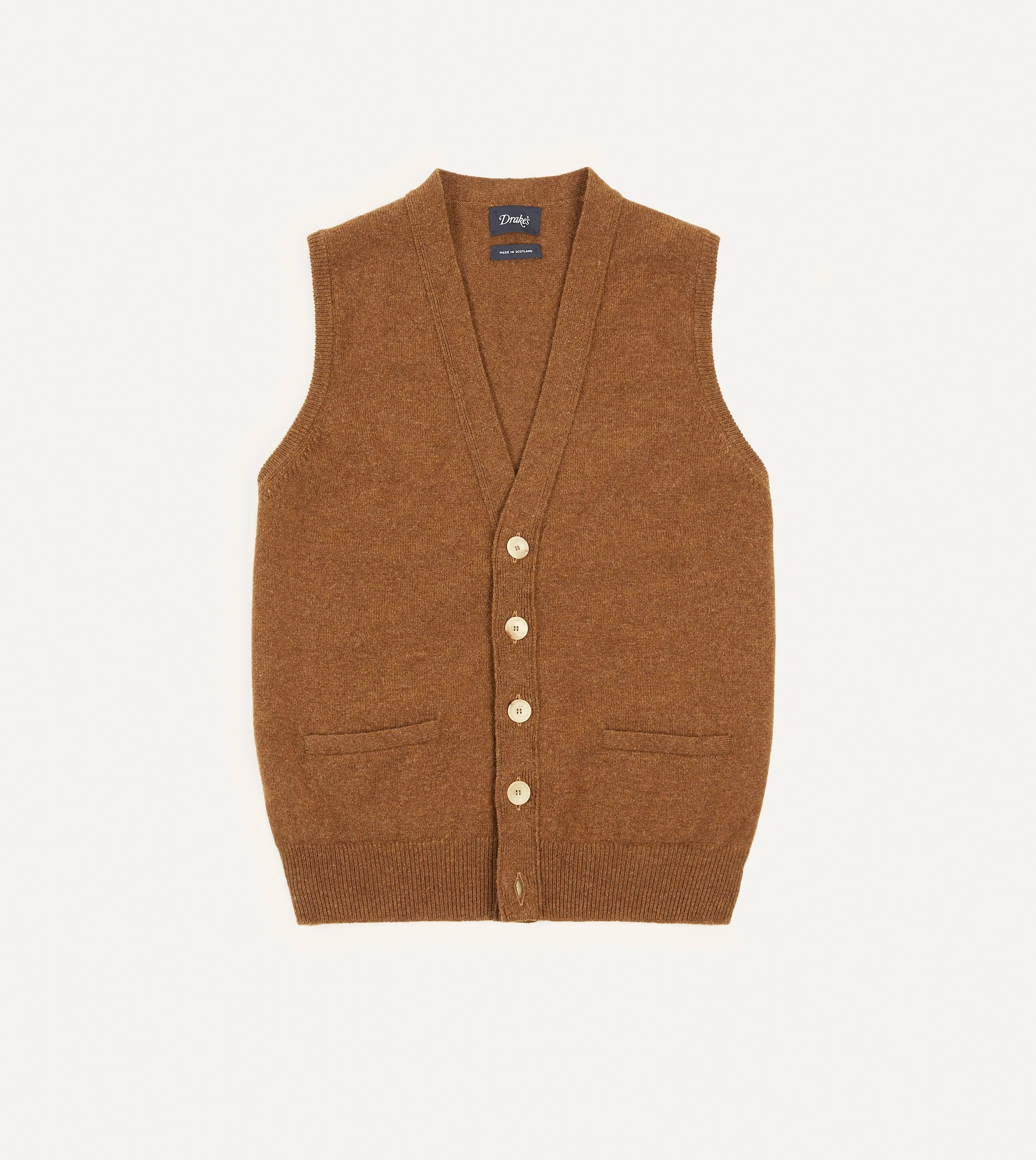 Light Brown Lambswool Sleeveless Cardigan