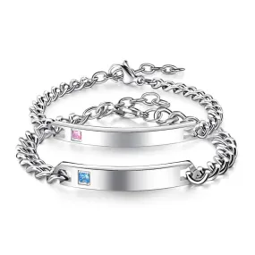 Matching Couple Bracelets With Custom Engraving - Silver