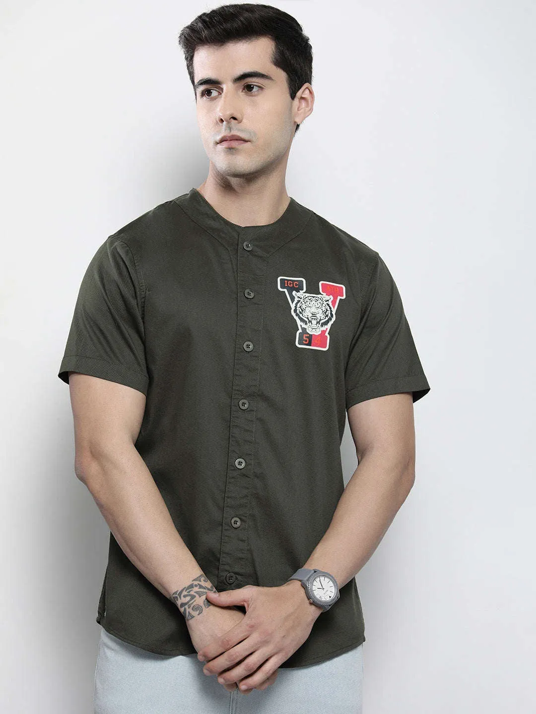 Men Baseball Collar Shirt