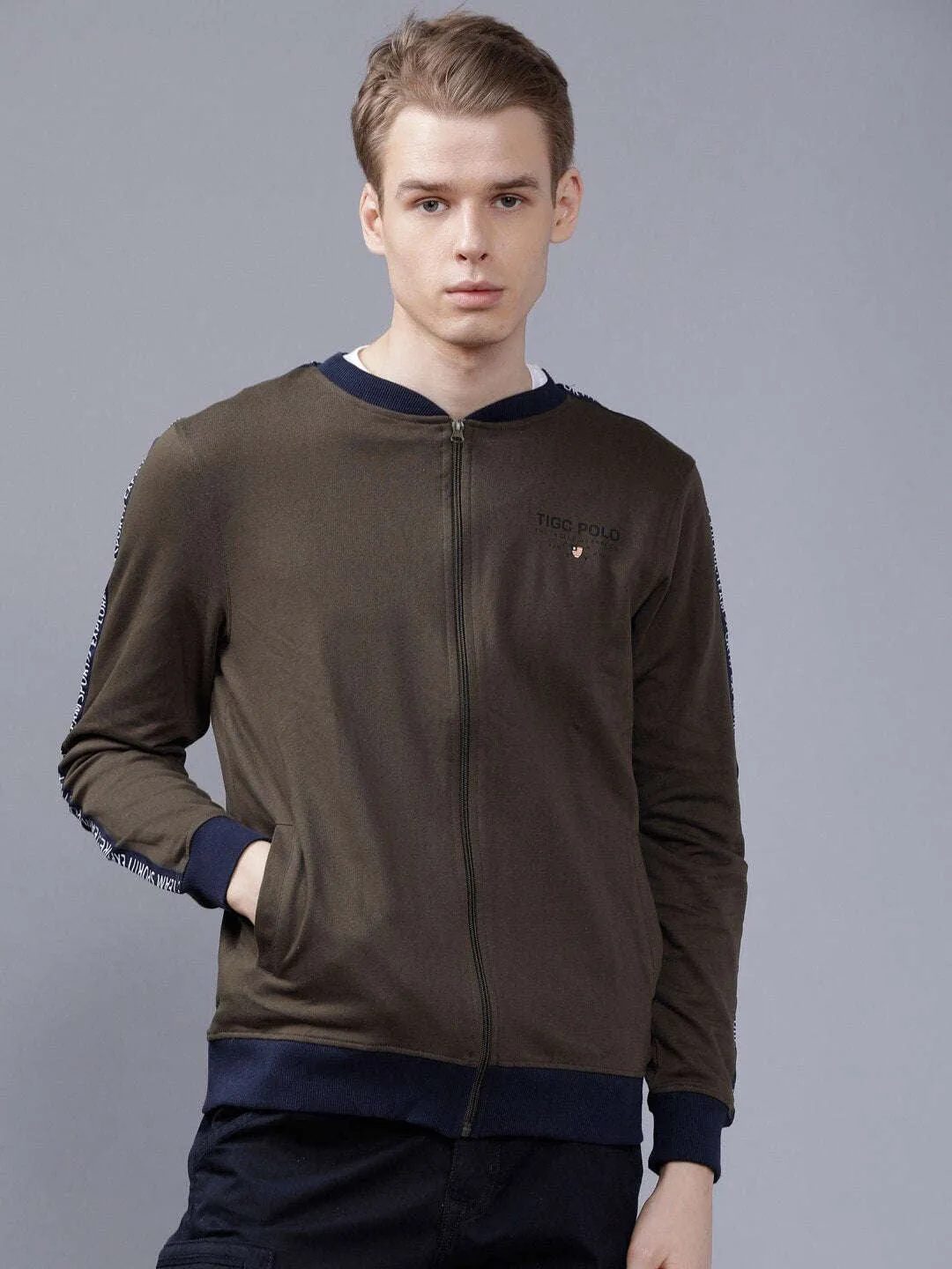 Men Baseball Collar Sweatshirt