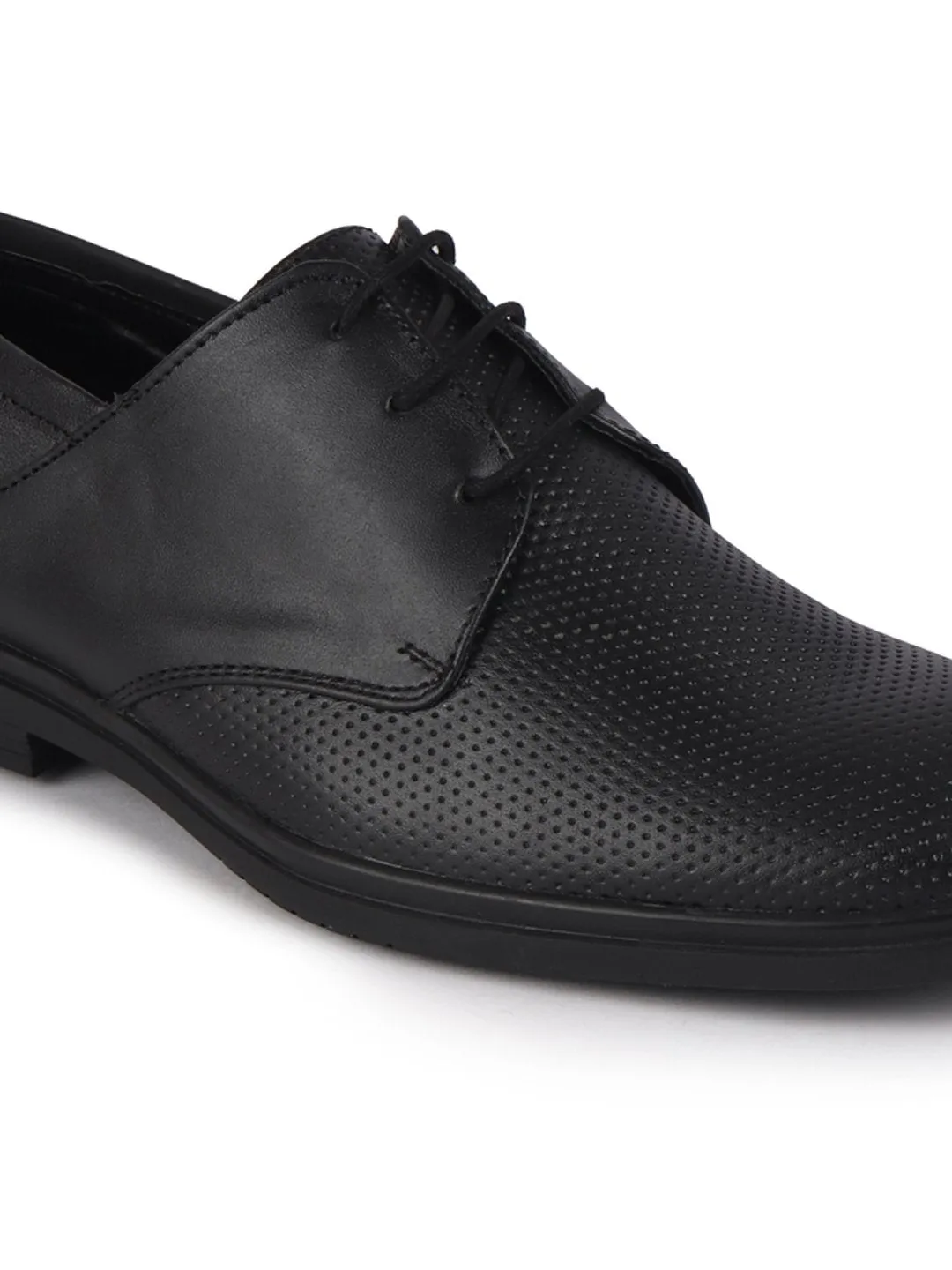 Men Black Formal Leather Lace-Up Derby Shoes