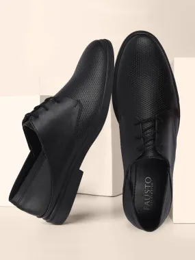 Men Black Formal Leather Lace-Up Derby Shoes