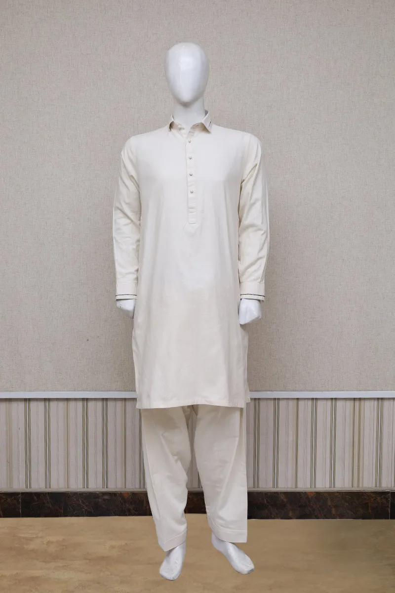 Men Premium Wool Shalwar Kameez Off-White