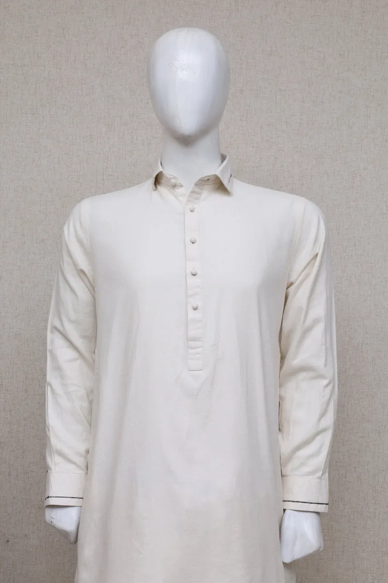 Men Premium Wool Shalwar Kameez Off-White