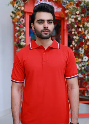 Men Short Sleeve Polo Shirt Red