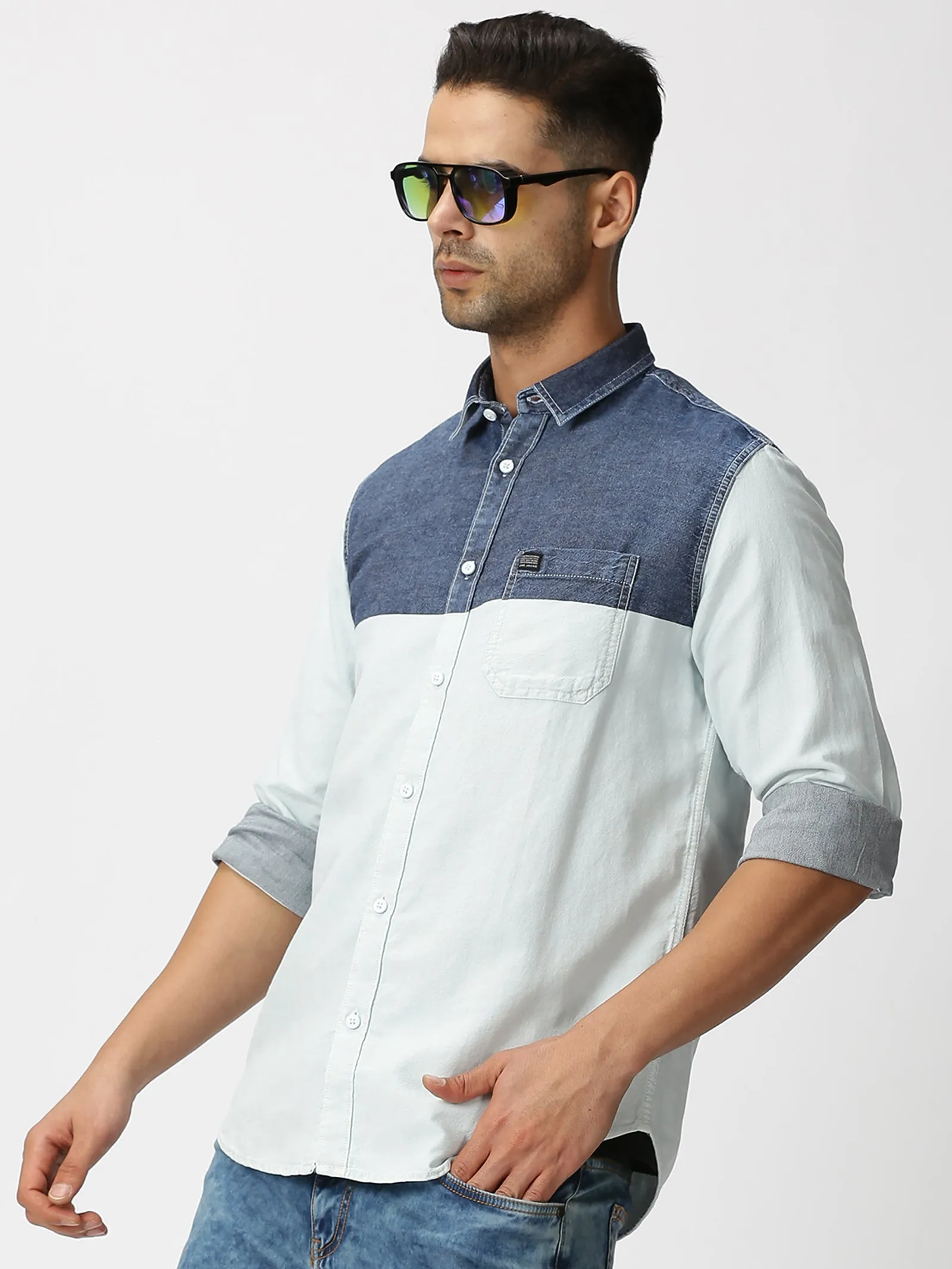 MEN'S BLUE SOLID SLIM FIT SHIRT