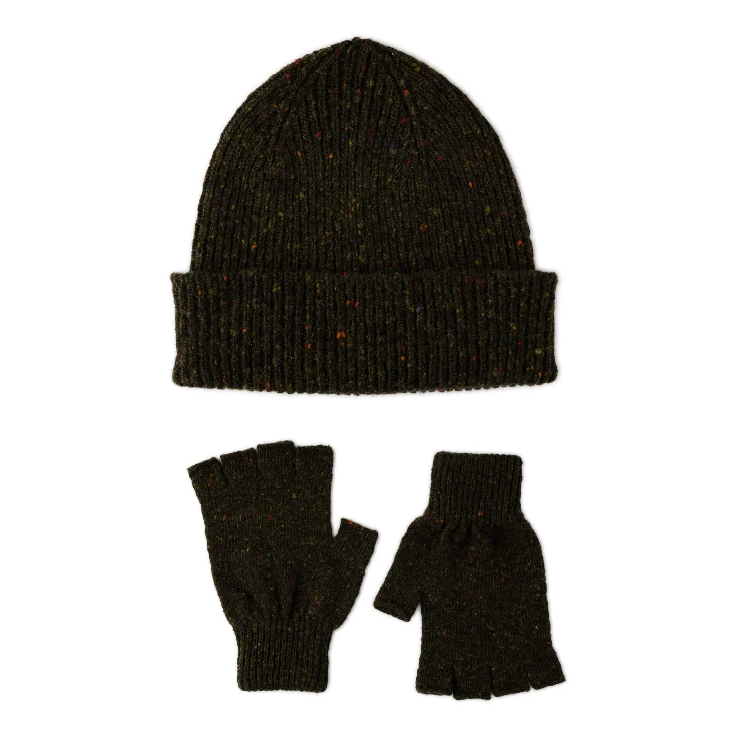 Mens Chunky Wool Beanie Hat and Gloves Set | Forest Green | Lomond Lambswool | Shin