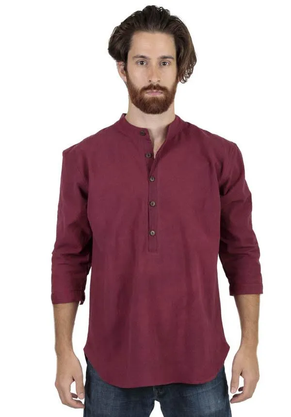 Men's Cotton Mandarin Collar Roll up sleeve Button Shirt