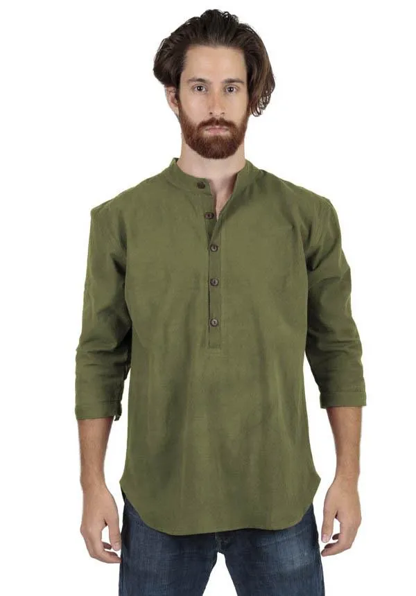 Men's Cotton Mandarin Collar Roll up sleeve Button Shirt