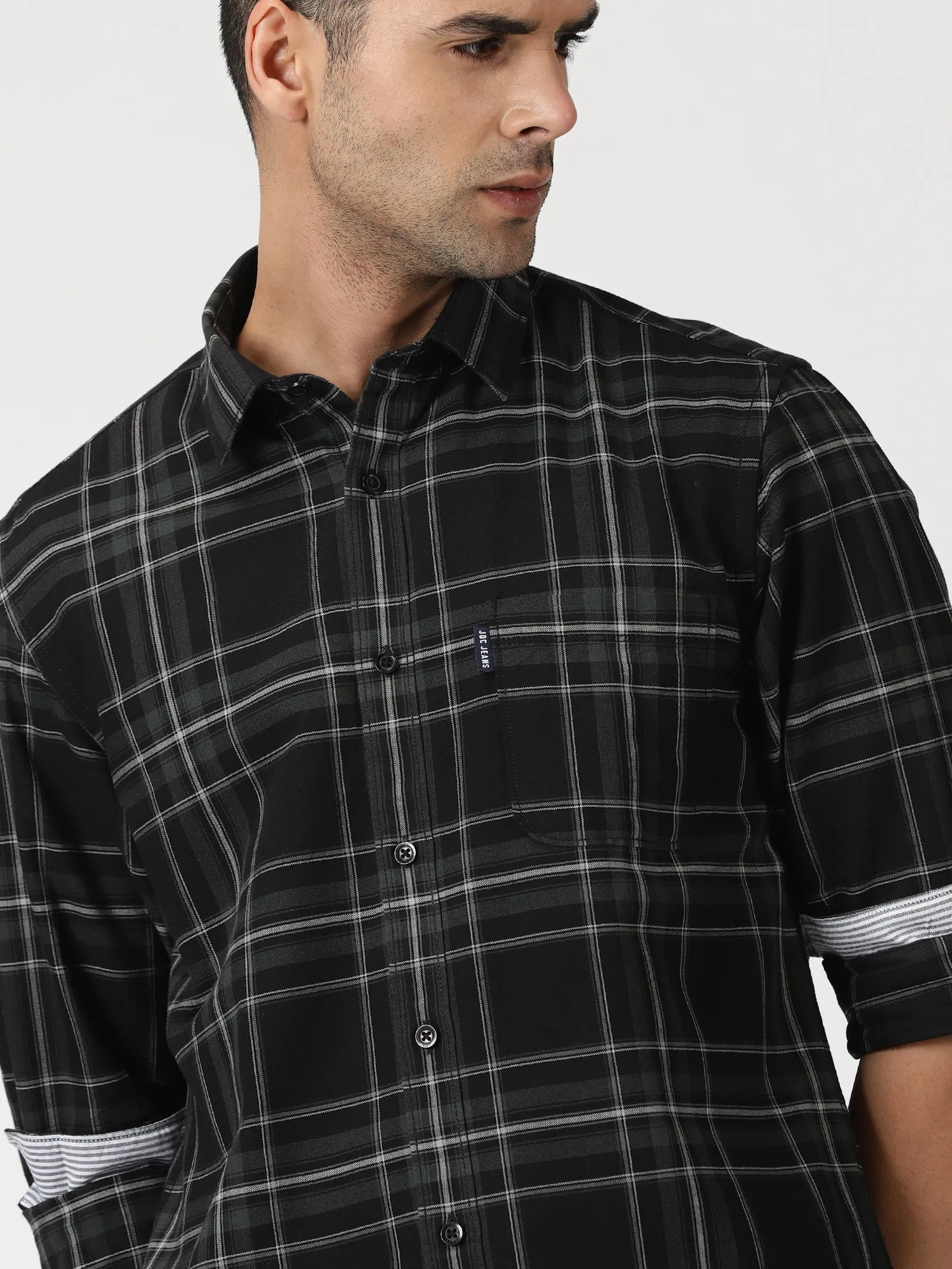 MEN'S GREEN CHECKS SLIM FIT SHIRT