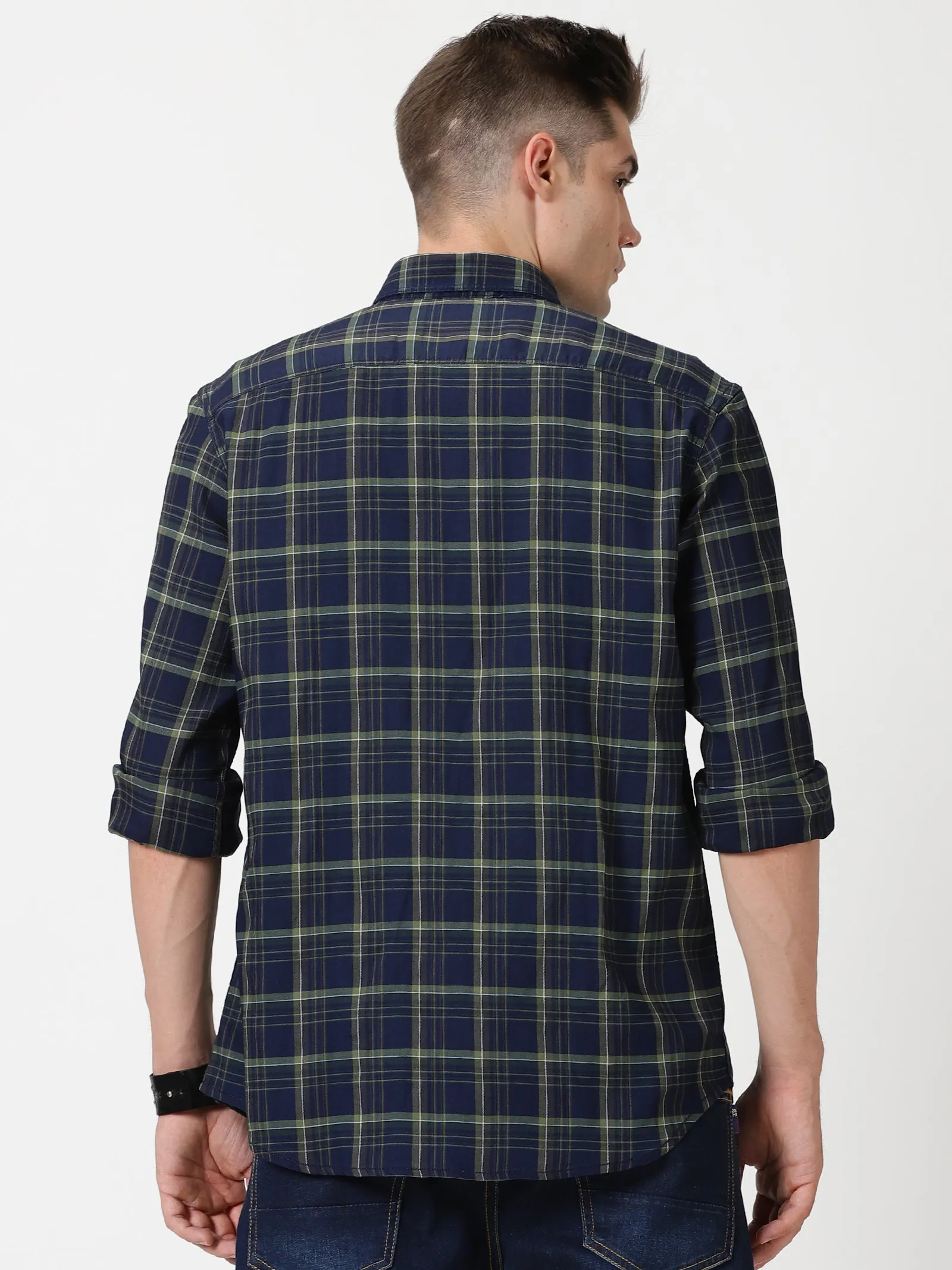 MEN'S GREEN CHECKS SLIM FIT SHIRT