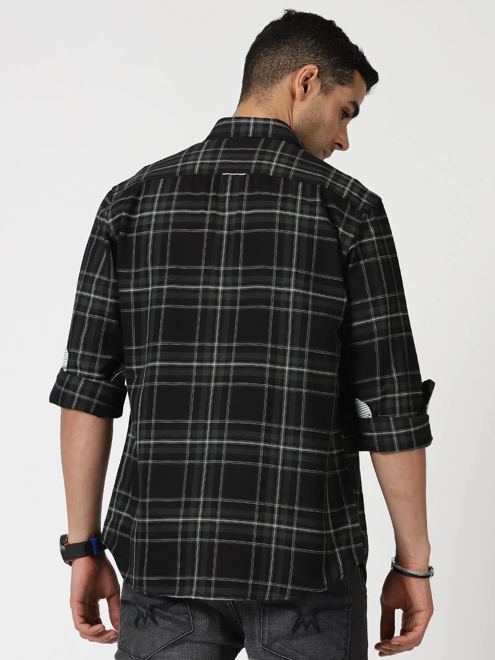 MEN'S GREEN CHECKS SLIM FIT SHIRT