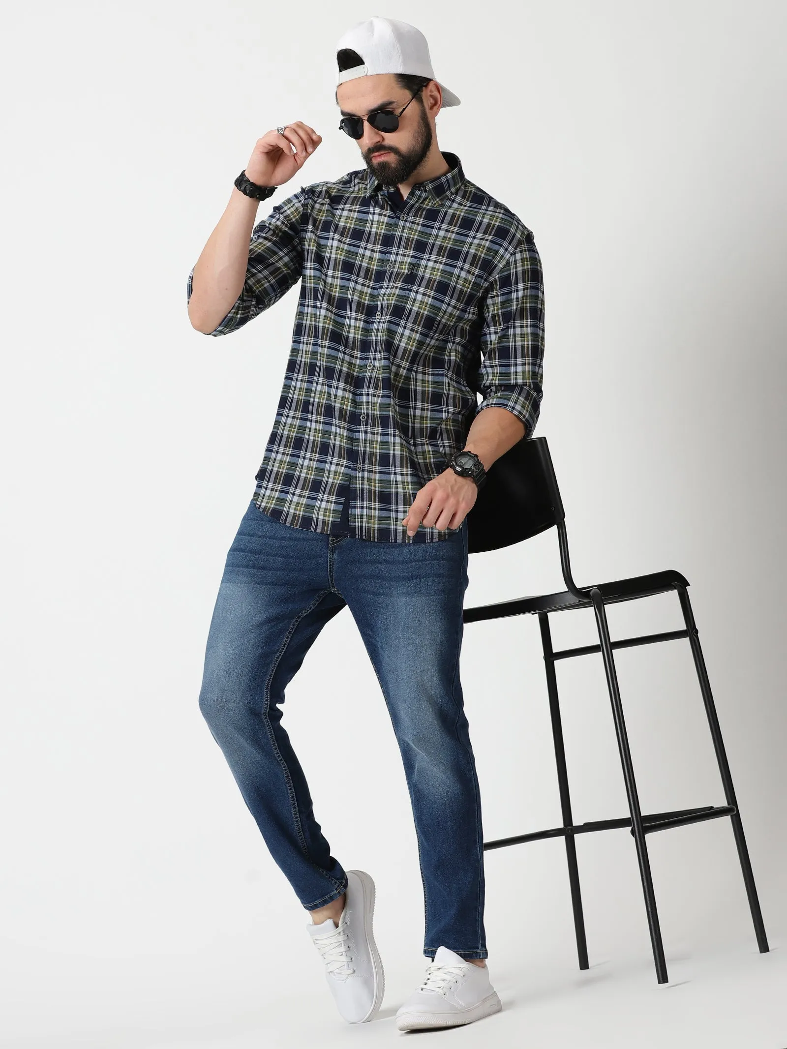 MEN'S GREEN CHECKS SLIM FIT SHIRT