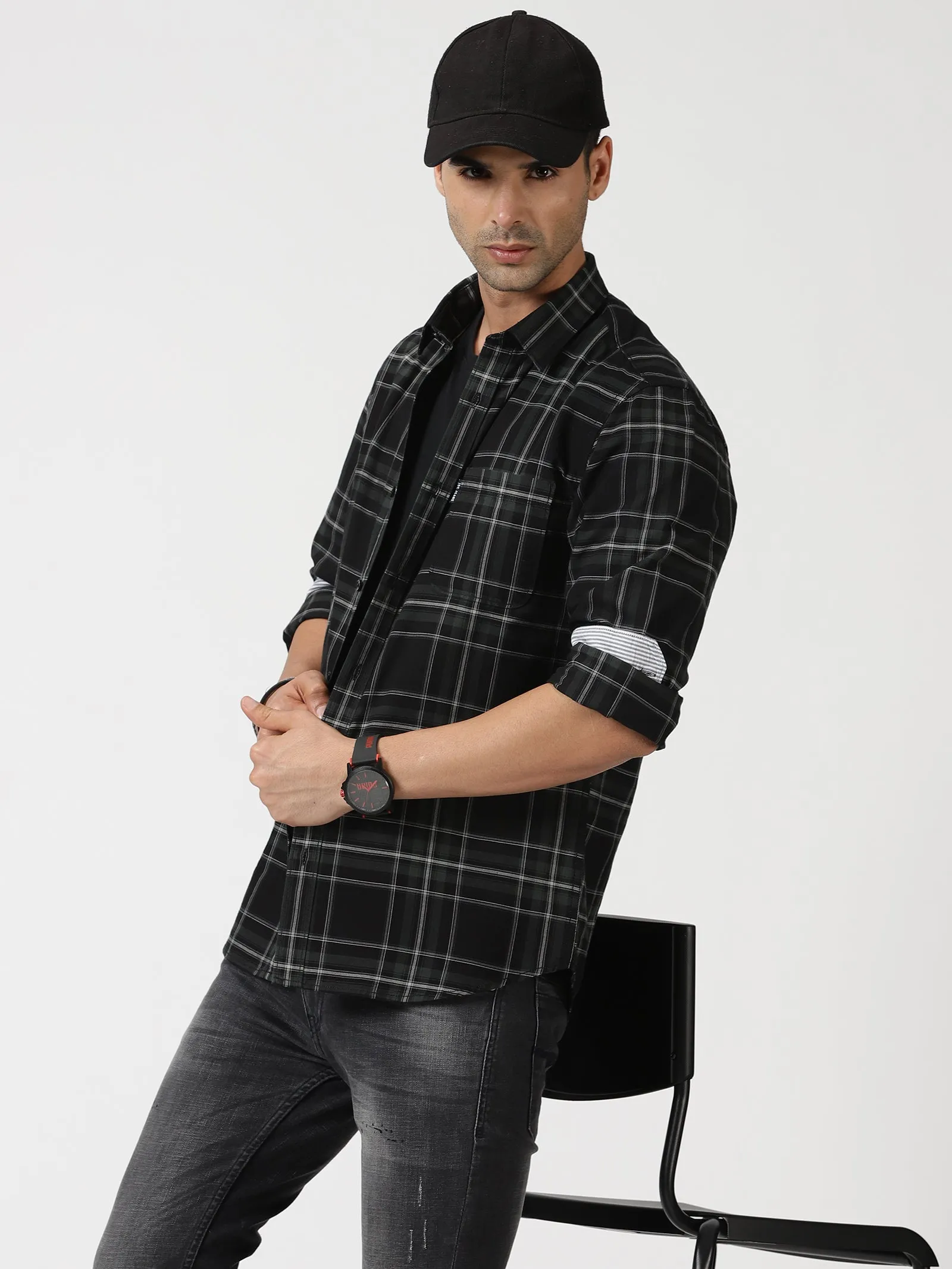 MEN'S GREEN CHECKS SLIM FIT SHIRT