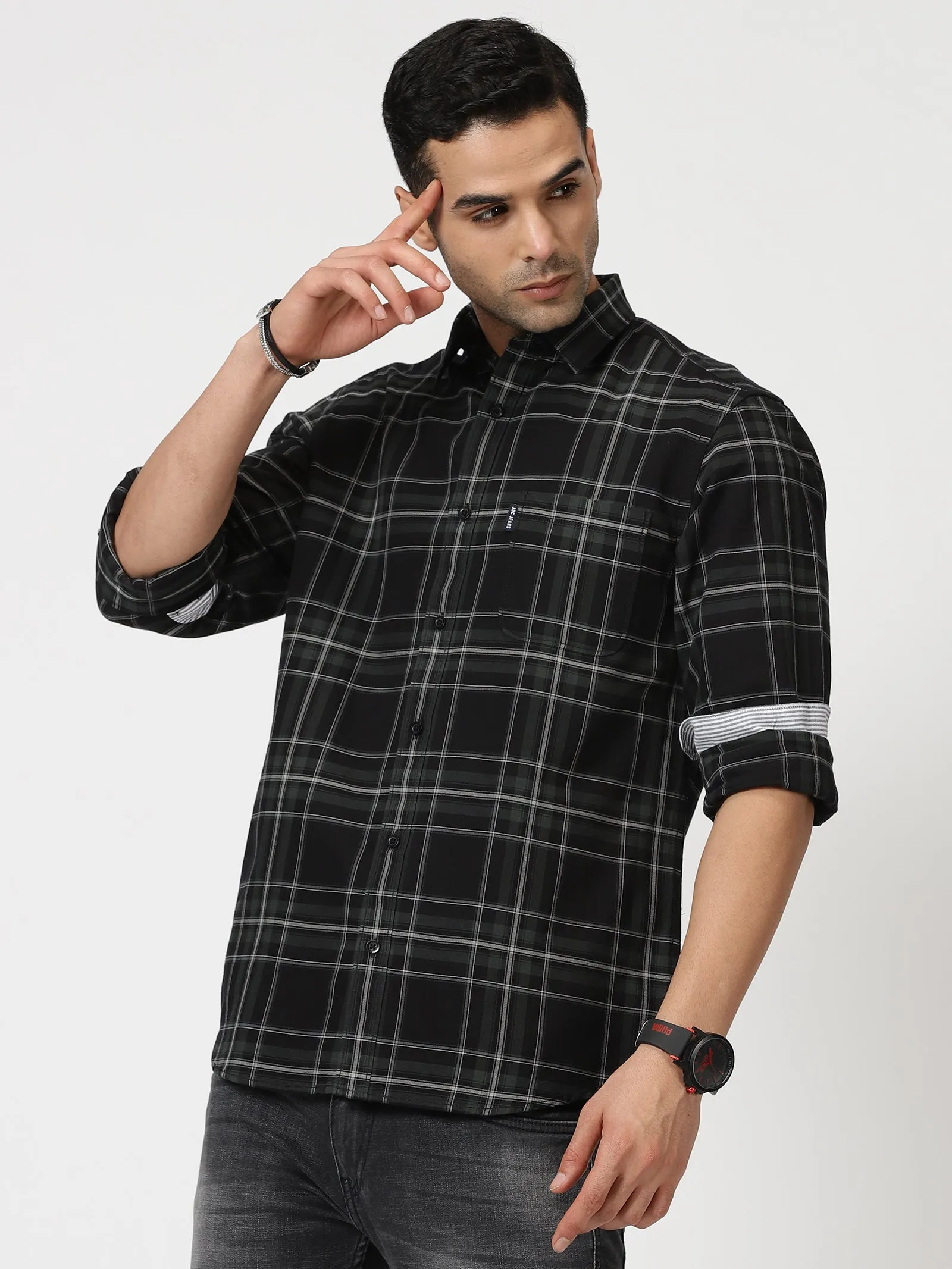 MEN'S GREEN CHECKS SLIM FIT SHIRT