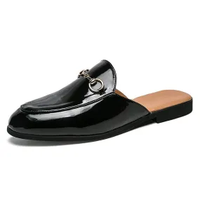 Men's Patent Leather Buckle Slippers Mules