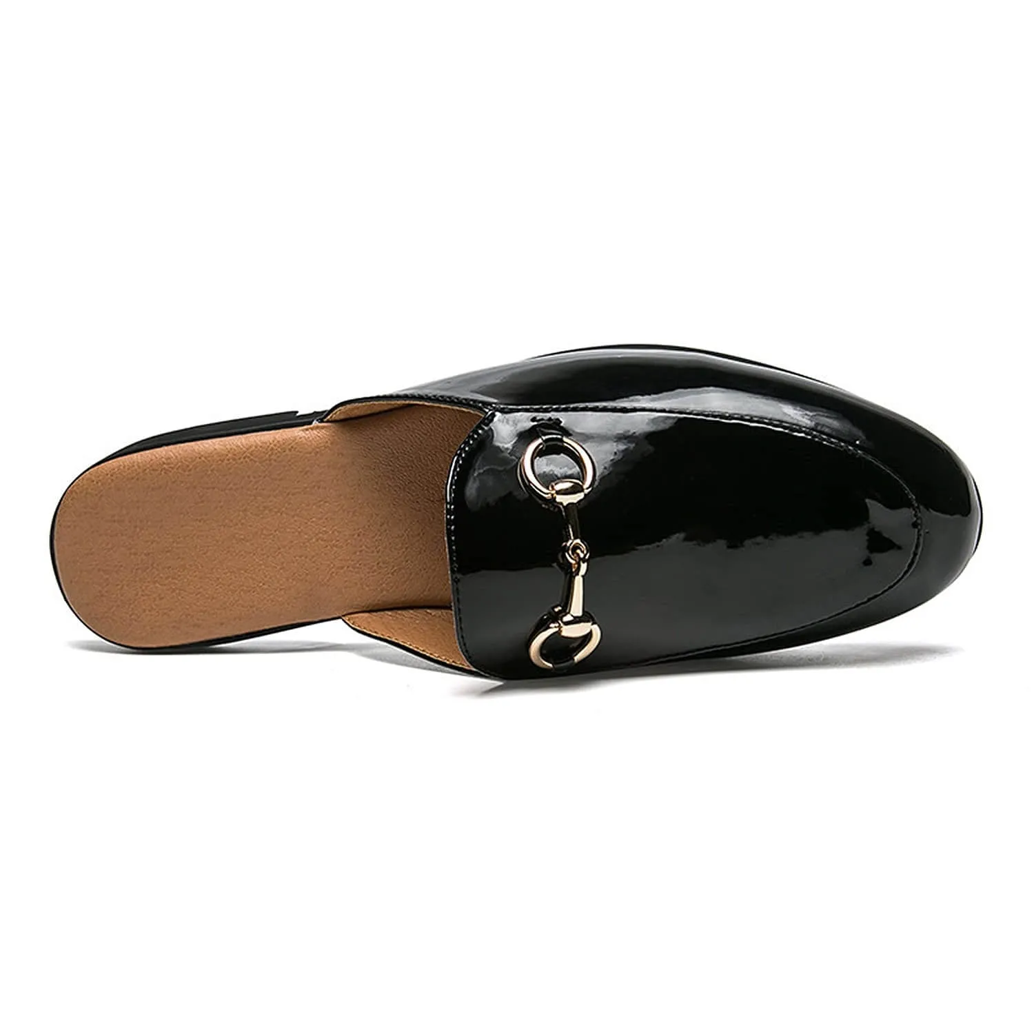 Men's Patent Leather Buckle Slippers Mules