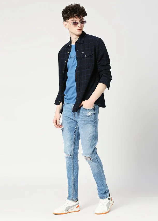 Mid Blue Arnold Comfort Slim Fit Ripped Jeans