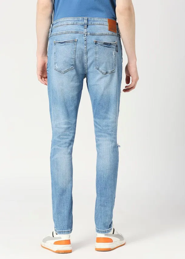 Mid Blue Arnold Comfort Slim Fit Ripped Jeans