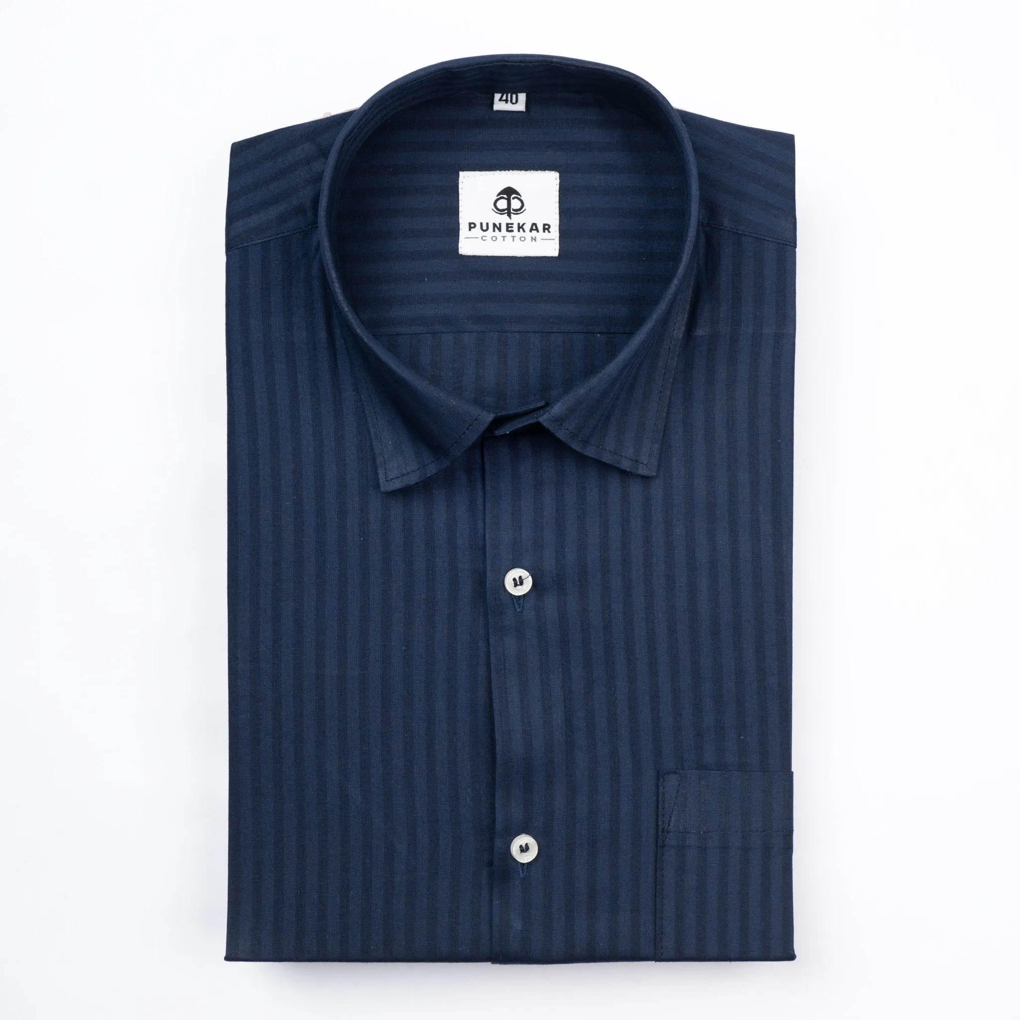 Navy Blue Color vertical Cotton stripe Shirt For Men