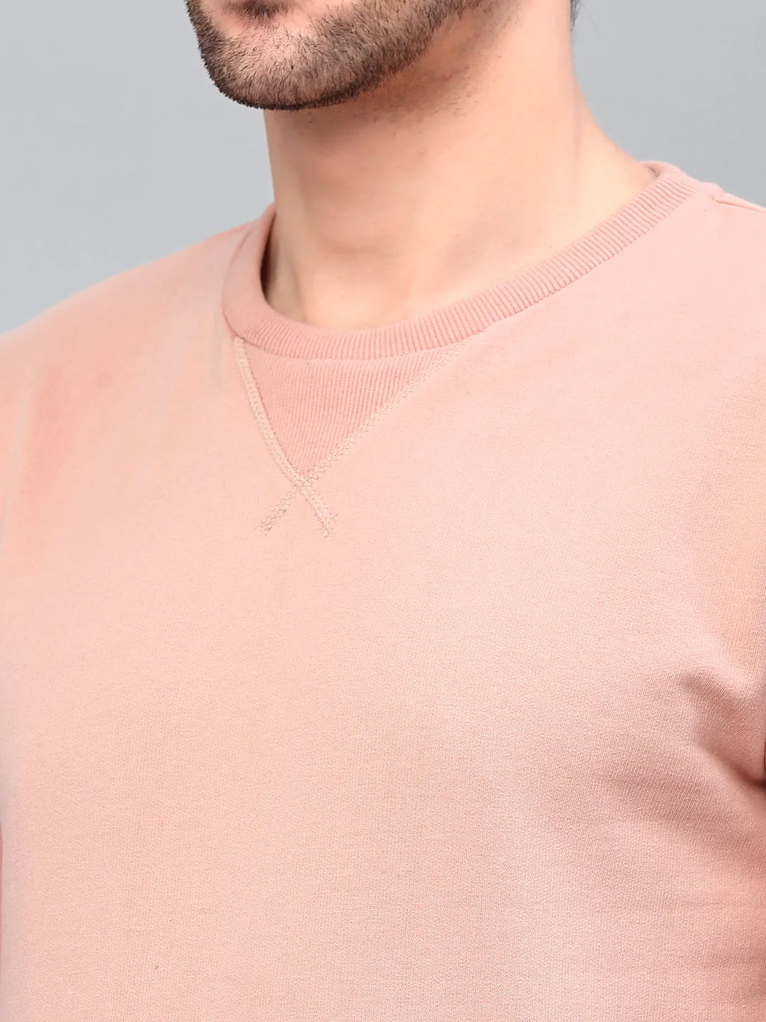 Neck Stitch Detail Basic Fleece Sweatshirt