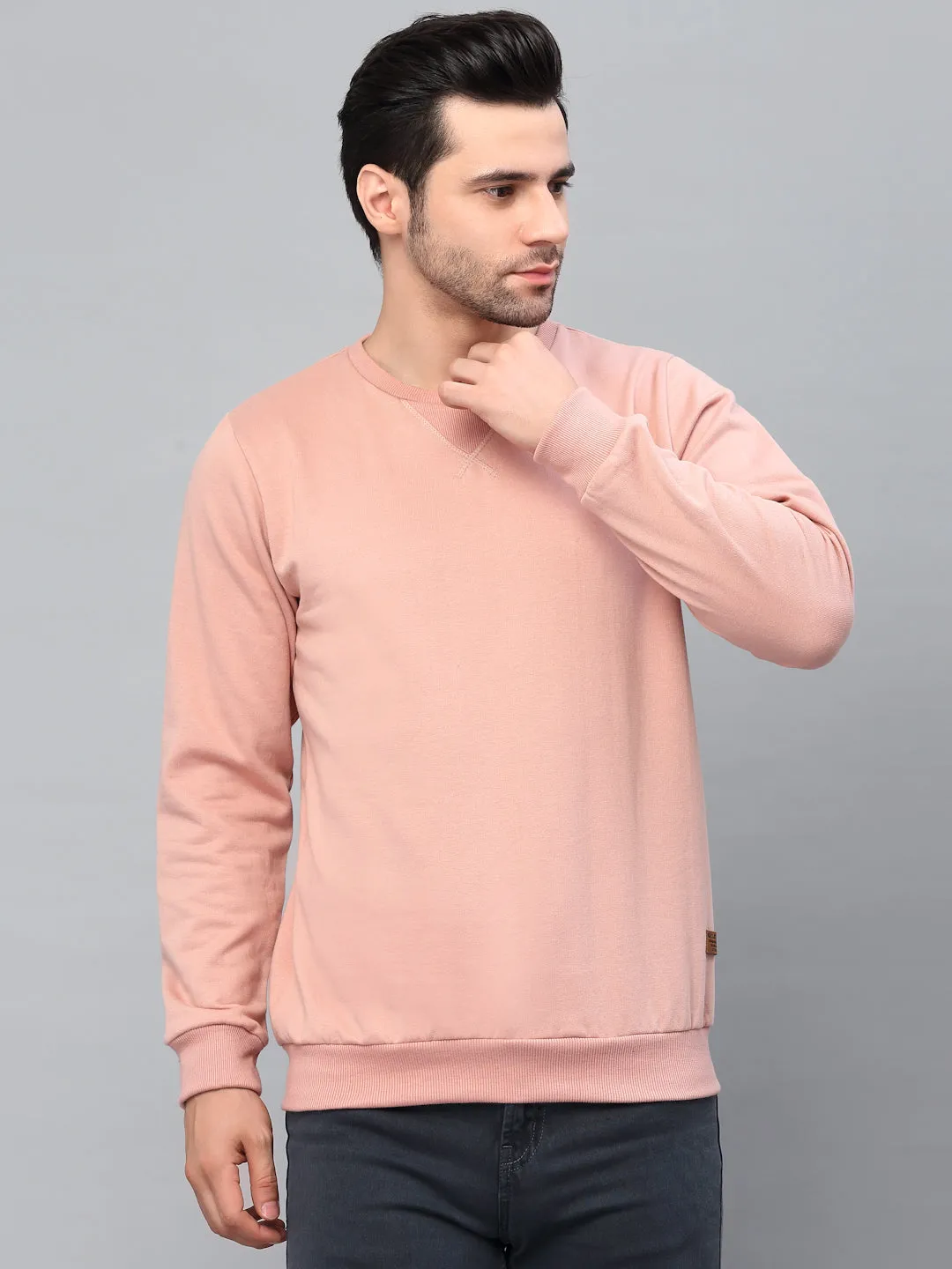 Neck Stitch Detail Basic Fleece Sweatshirt