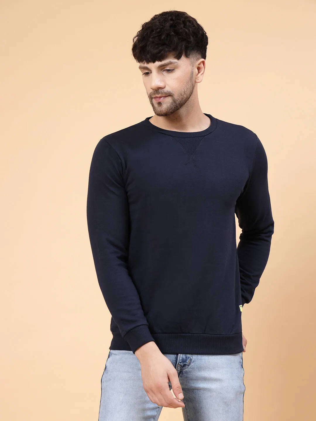 Neck Stitch Detail Basic Fleece Sweatshirt