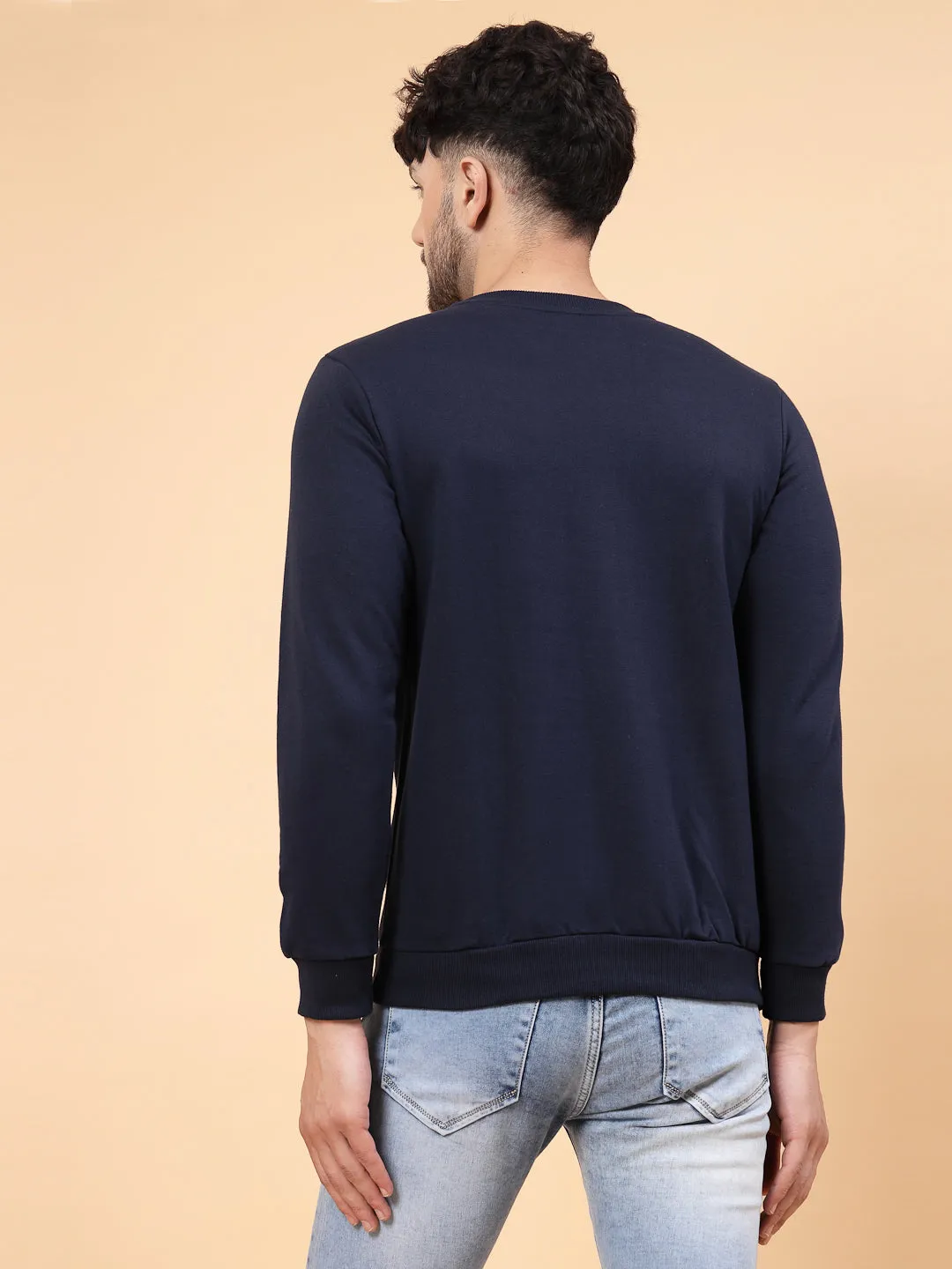 Neck Stitch Detail Basic Fleece Sweatshirt