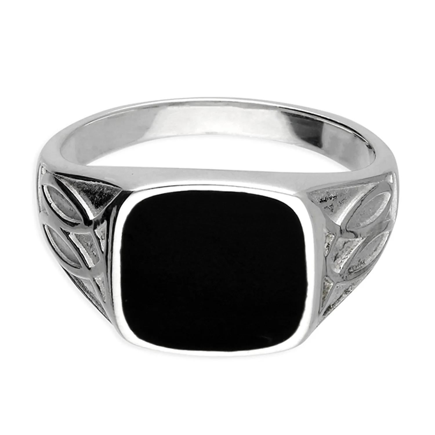 NEW: Men's Black Enamel Signet Ring With Celtic Detail