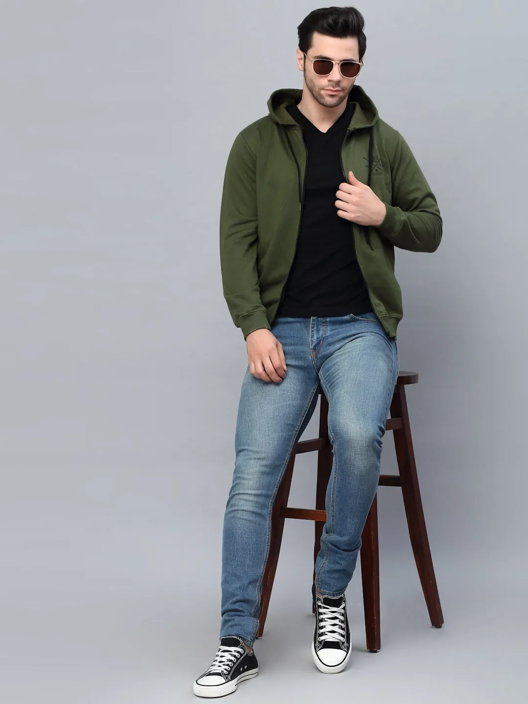 Olive Green Hood Fleece Jacket