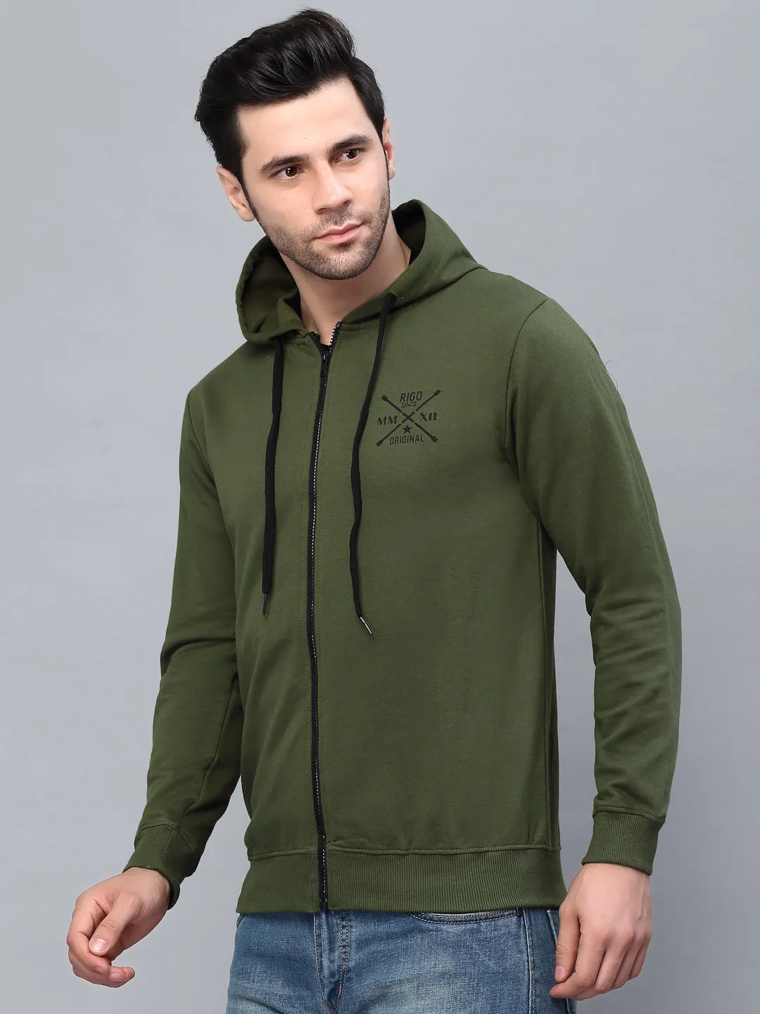 Olive Green Hood Fleece Jacket