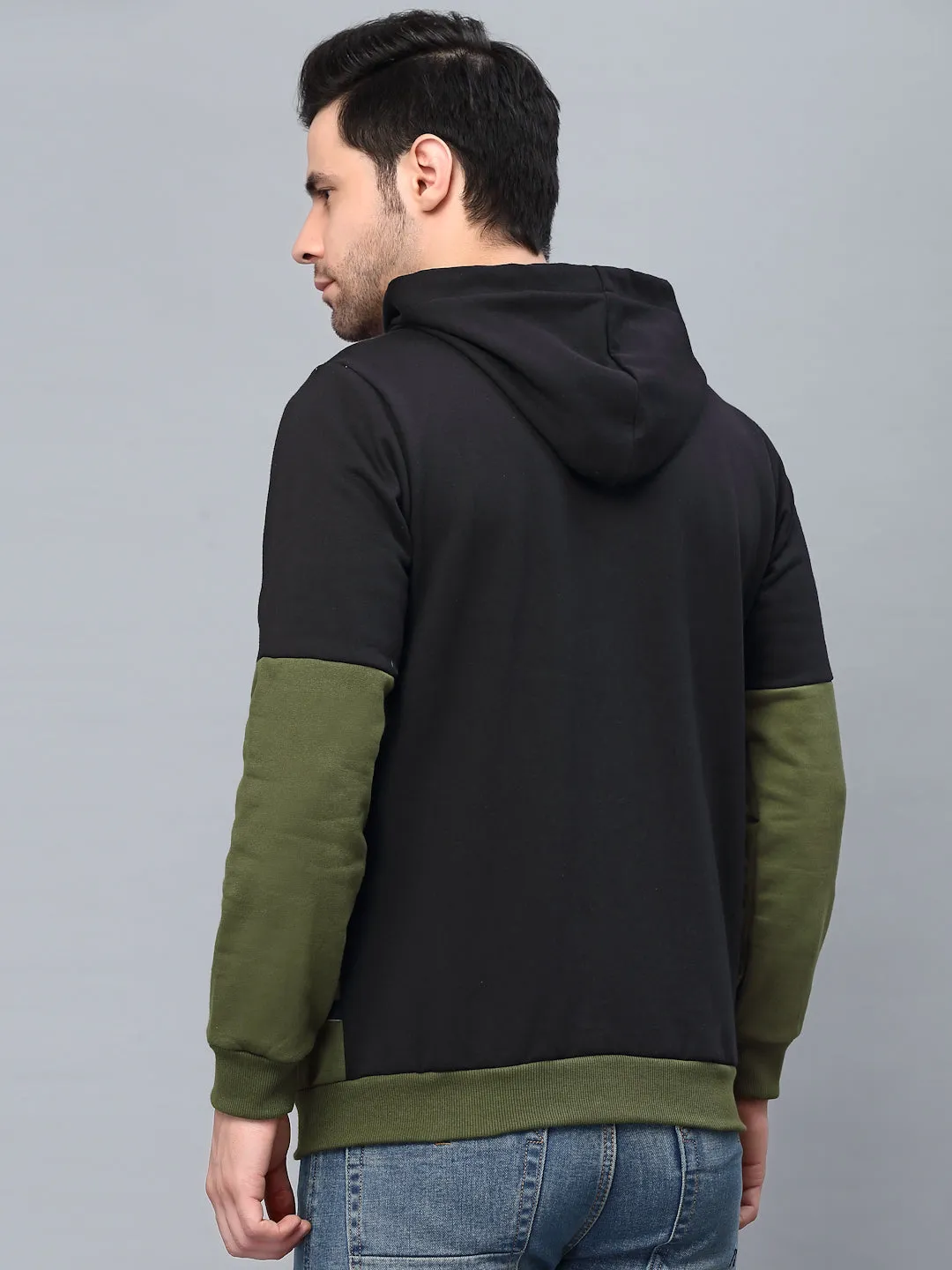 Olive green Printed Hood Fleece Jacket