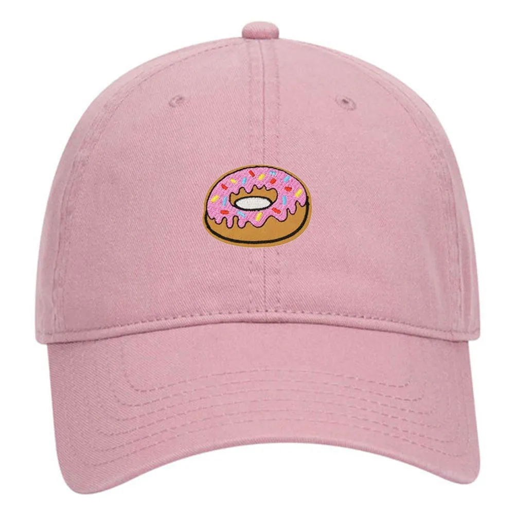 Pink Sparkle Donut Embroidered Patch Pastel Tone Garment Washed Superior Cotton Twill Dad Hat - For Women and Men