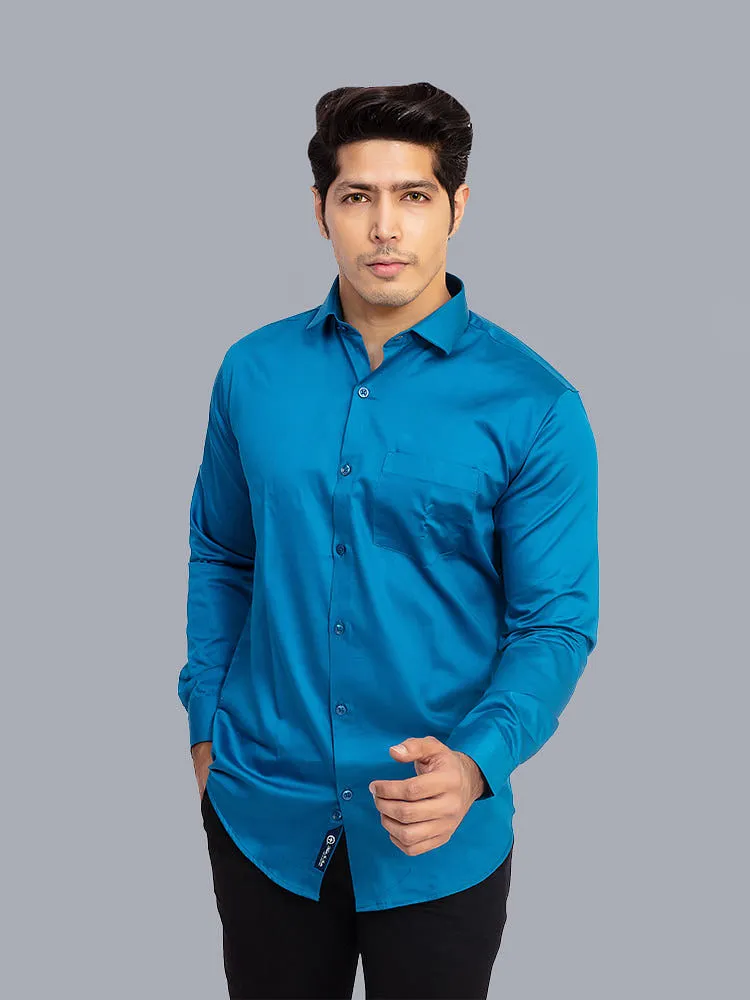 Plain Shirts for Men - Cerulean Blue Solid Giza Formal Shirt