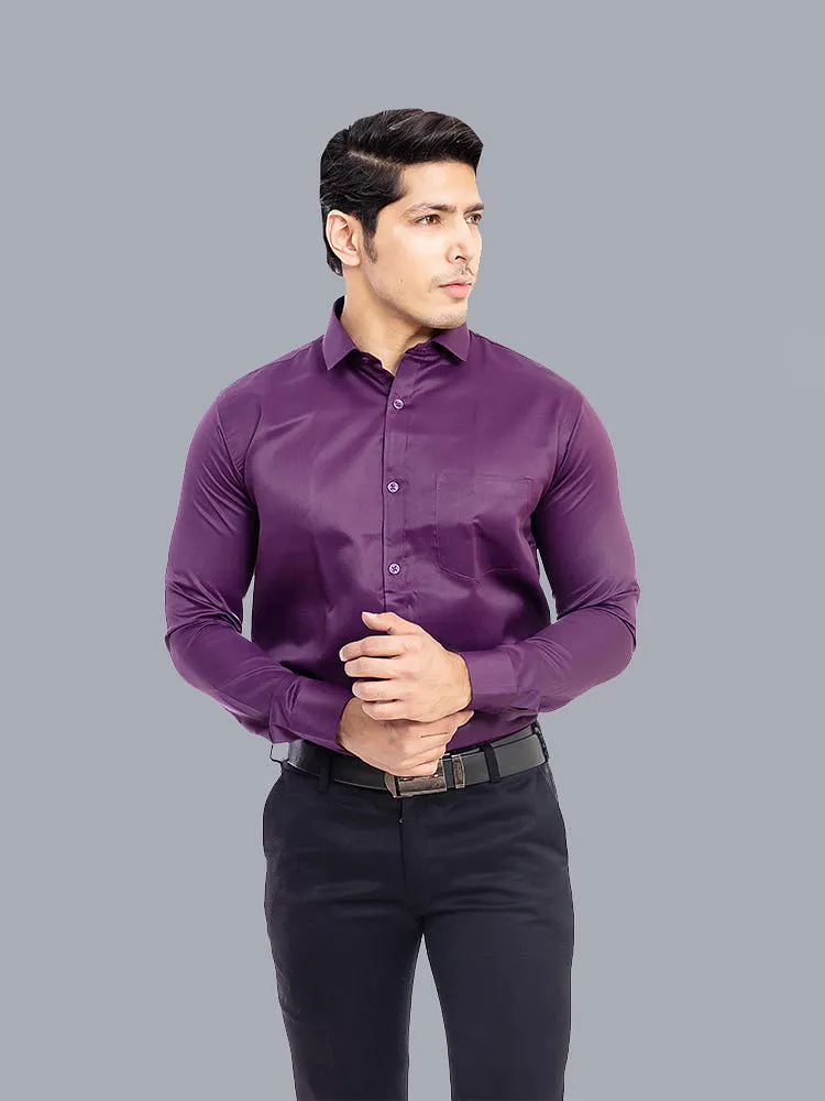 Plain Shirts for Men - Mulberry Solid Satin Formal Men Shirt