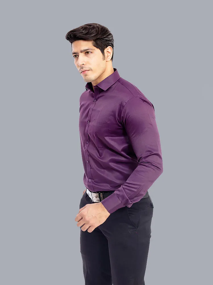 Plain Shirts for Men - Mulberry Solid Satin Formal Men Shirt