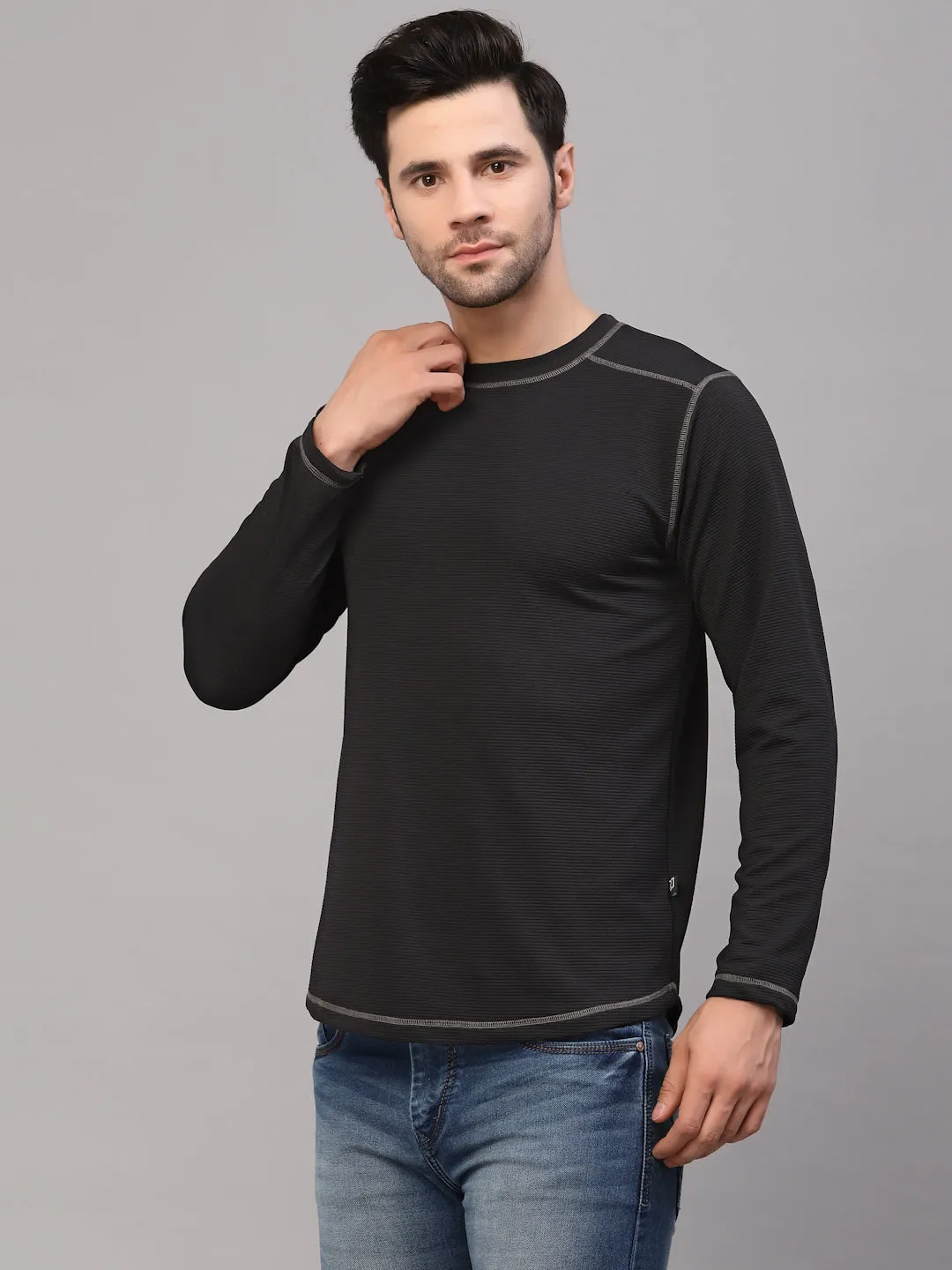 Poly Corduroy Round Neck T-Shirt