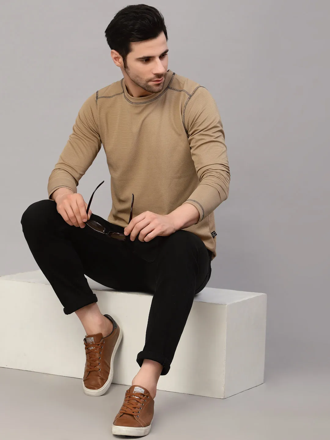 Poly Corduroy Round Neck T-Shirt