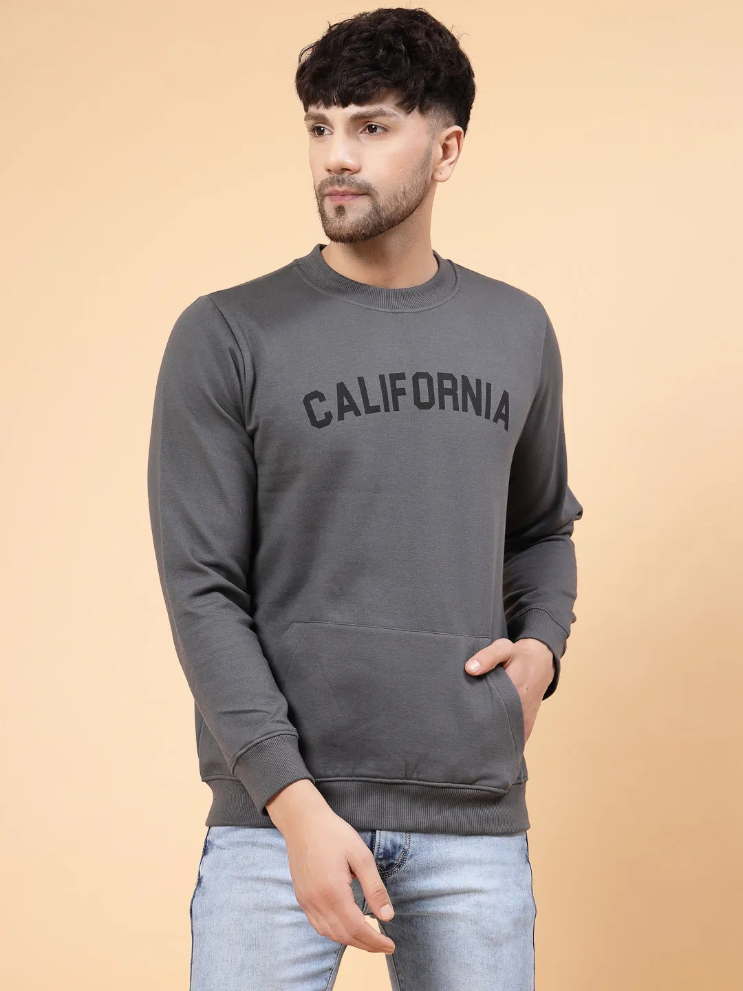 Printed Round Neck  Fleece Sweatshirt