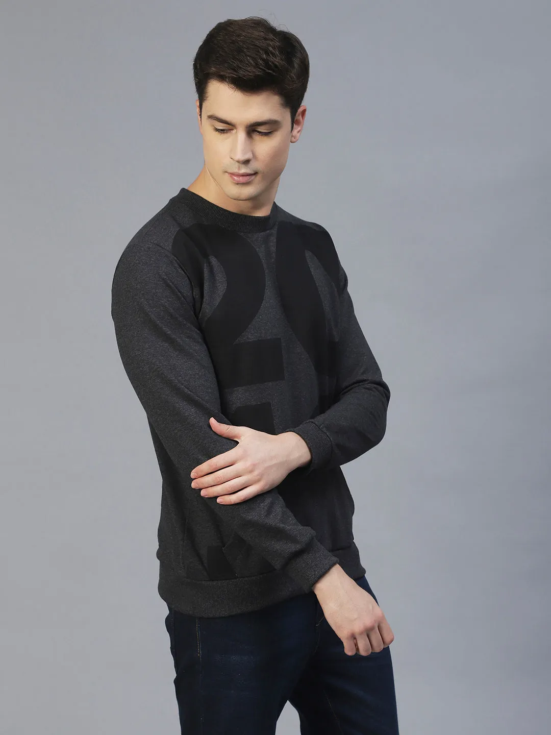 Printed Round Neck Fleece Sweatshirt