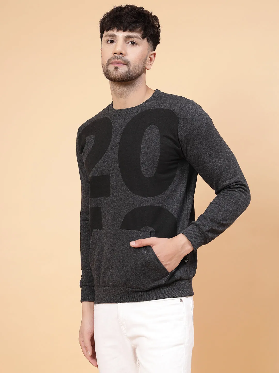 Printed Round Neck Fleece Sweatshirt