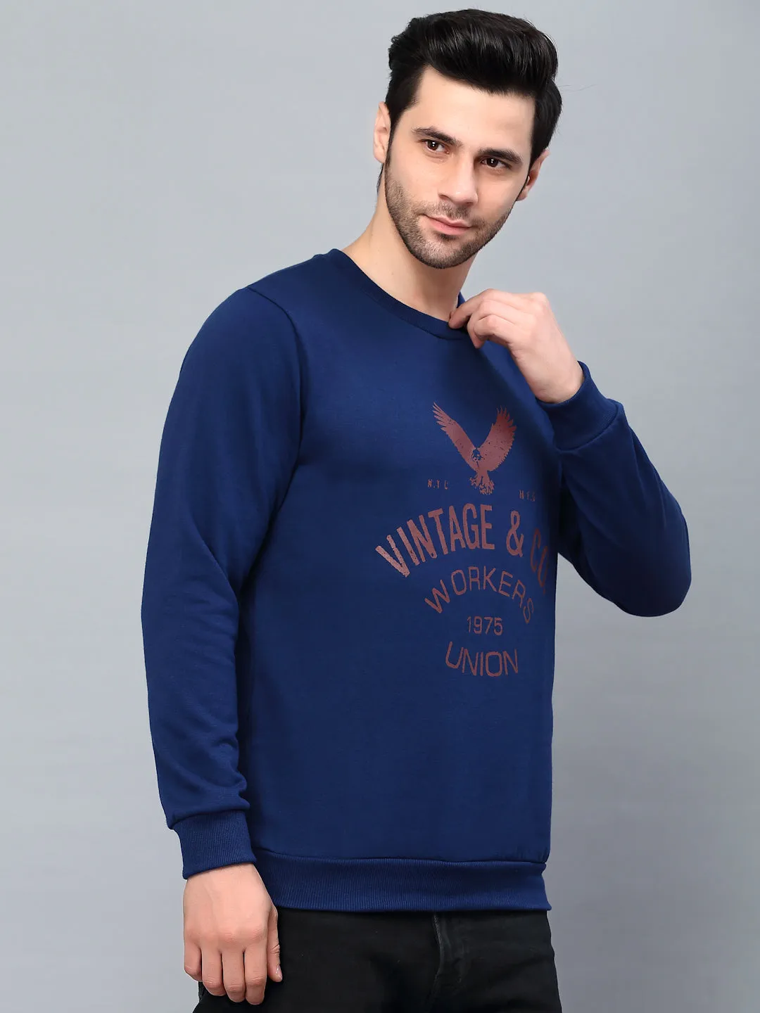 Round Neck Full Sleeve Printed Fleece Sweatshirt