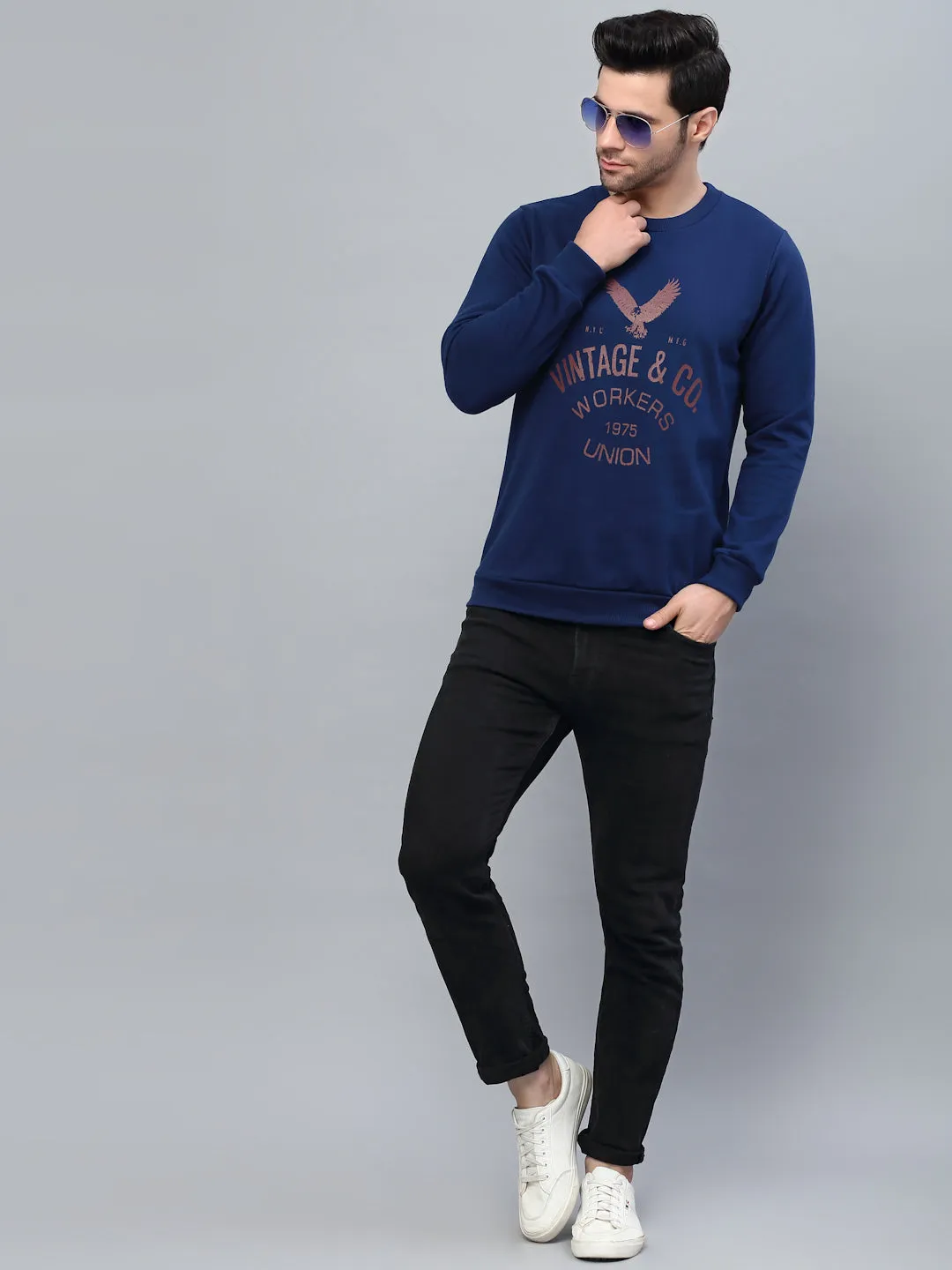 Round Neck Full Sleeve Printed Fleece Sweatshirt