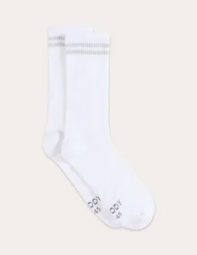 Striped Cushioned Crew Socks - White/Grey